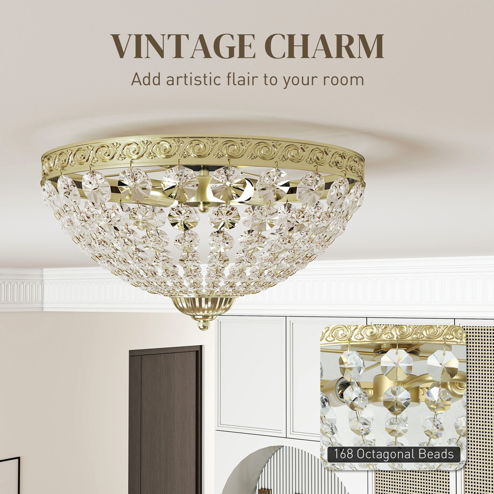 HOMCOM Gold Chandelier Crystal Ceiling Light Image 8
