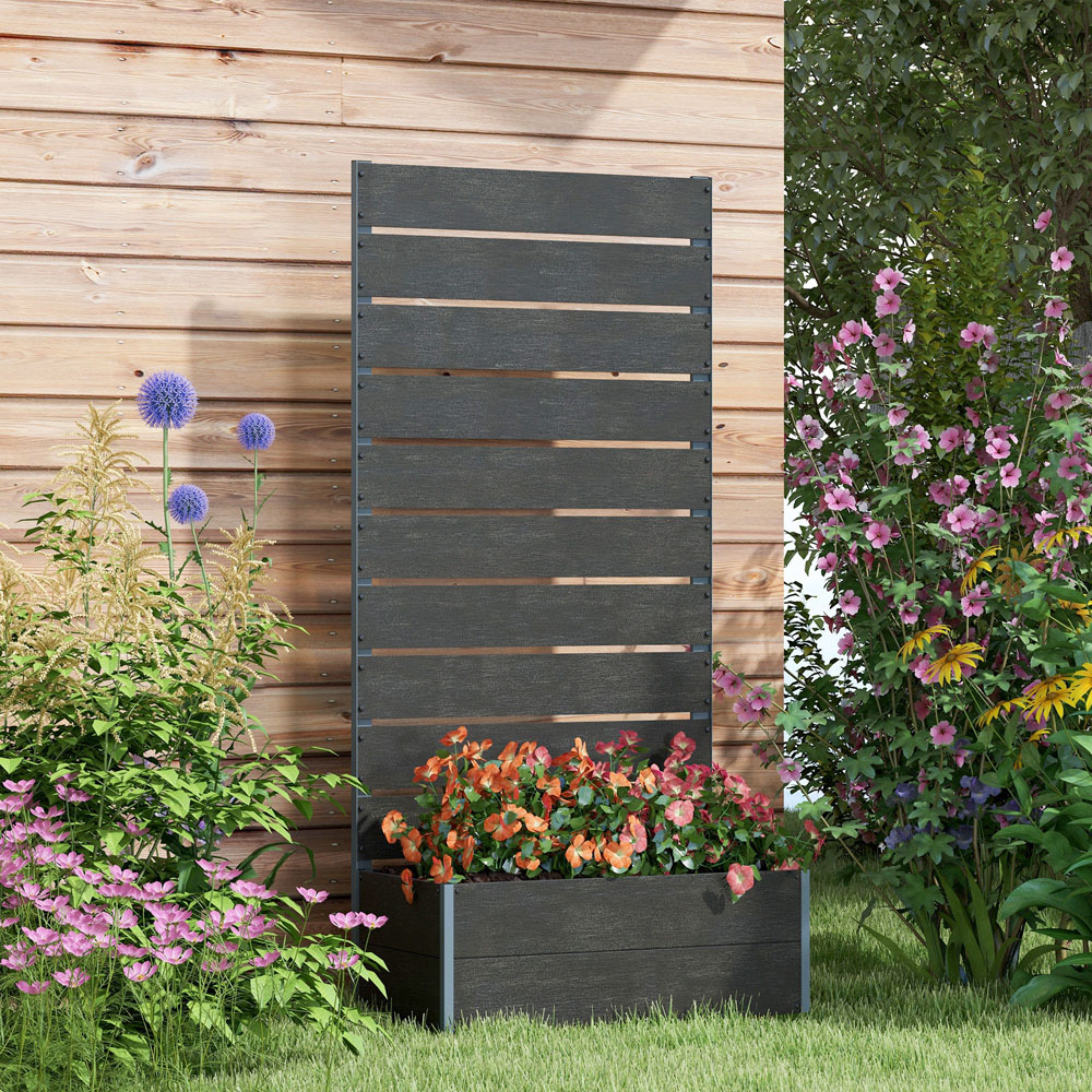 Outsunny Black Raised Garden Bed Planter Box with Trellis and Drainage Hole 1.2 x 2.3ft Image 2