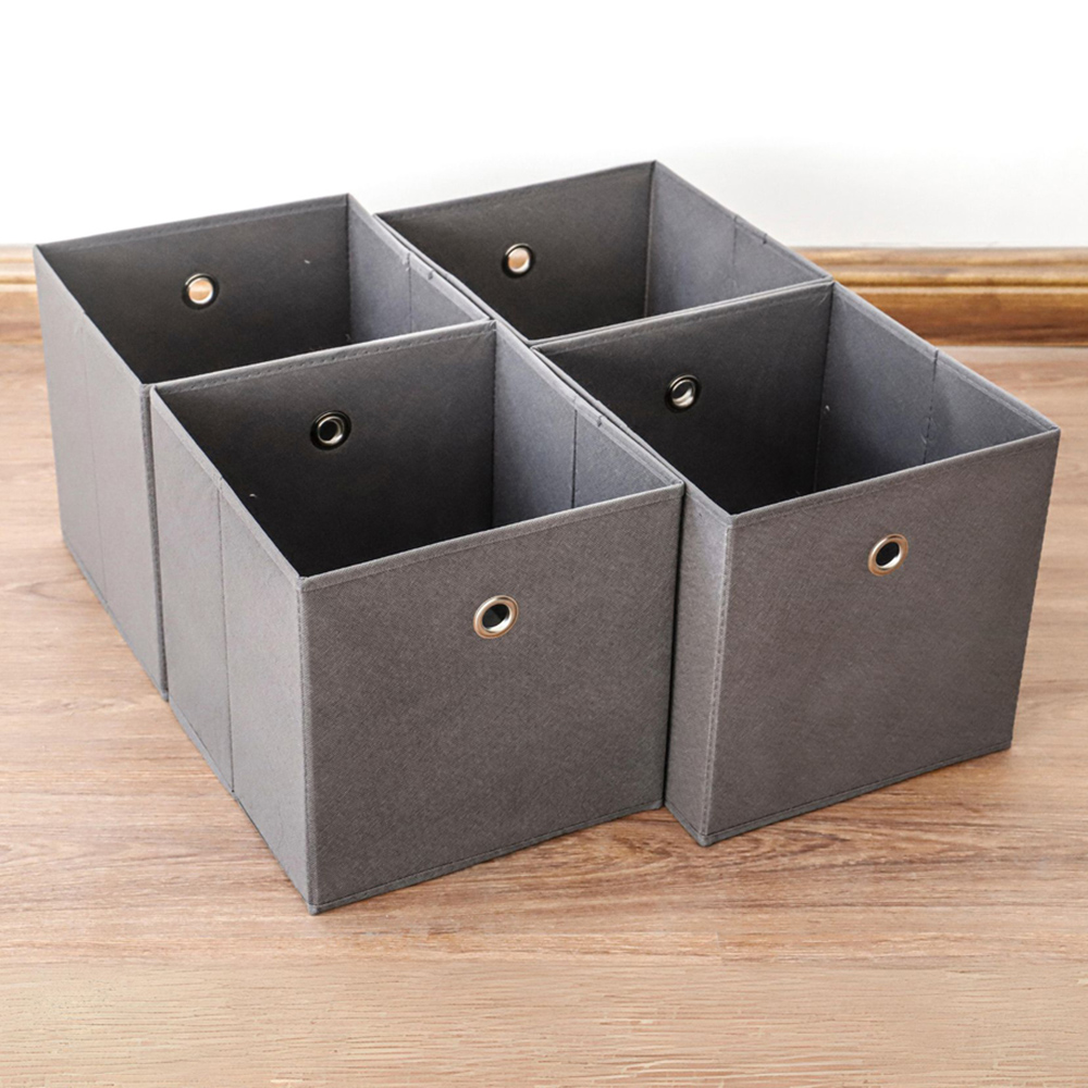 Home Source Grey Fabric Cube Storage Box 4 Pack Image 2