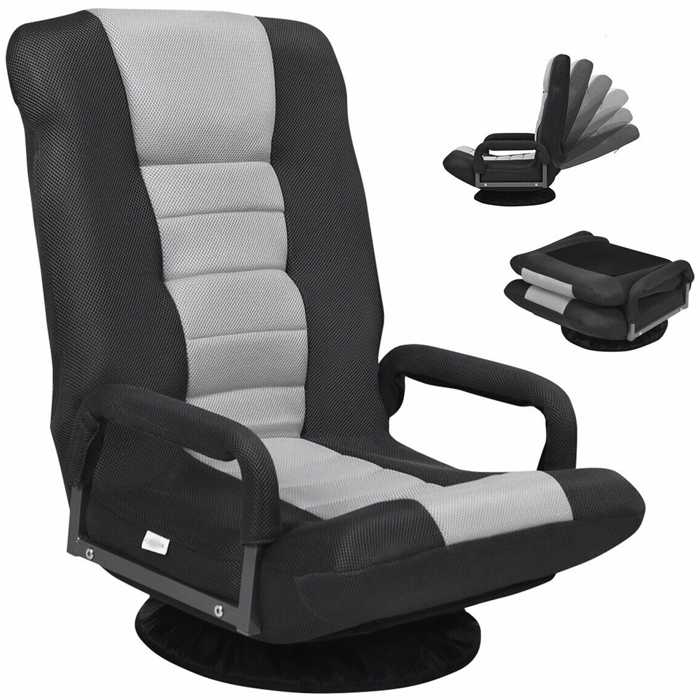 Costway Grey Swivel Gaming Chair with Adjustable Backrest Image 3