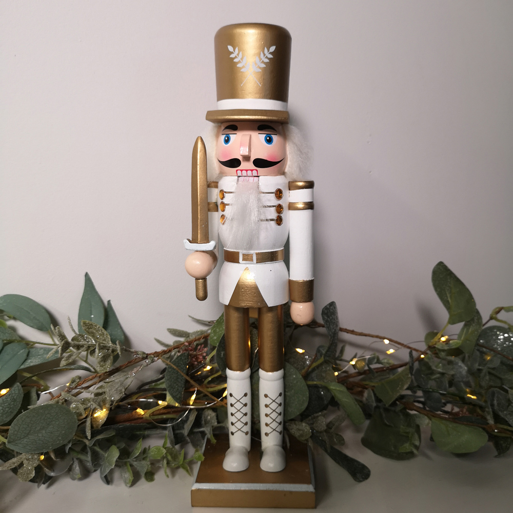 Samuel Alexander White and Gold Wooden Nutcracker Soldier Decoration Image 2