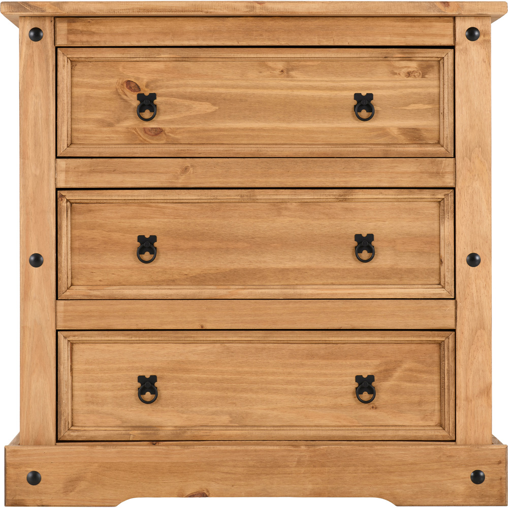Seconique Corona 3 Drawer Distressed Waxed Pine Chest of Drawers Image 3