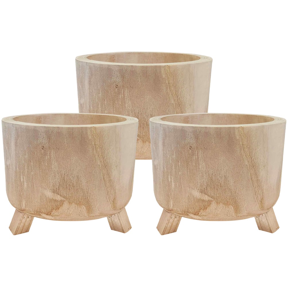 LECHUZA Hortico Grower Wooden Round Indoor Plant Pot 17 x 20cm 3 Pack Image 1