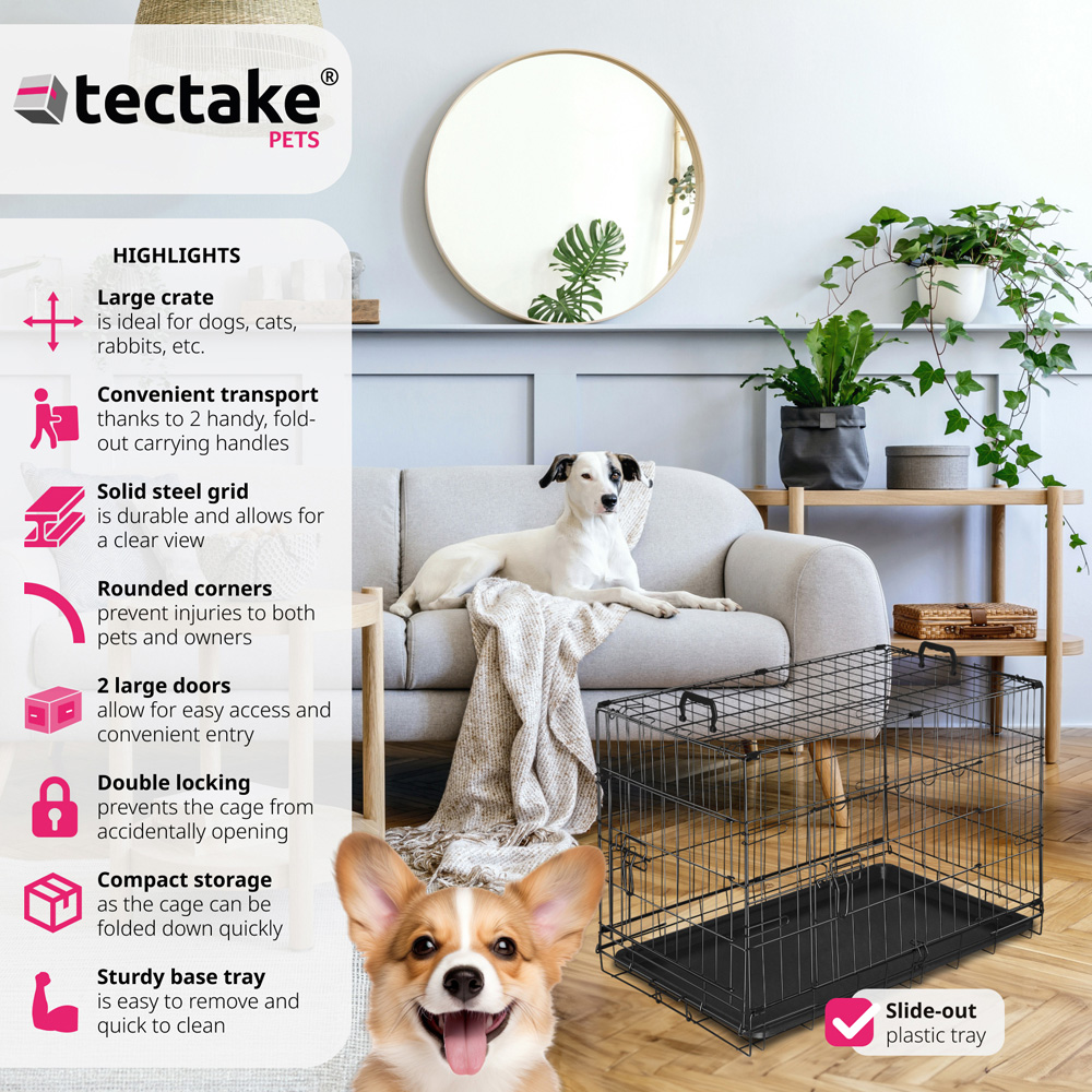 tectake Luna Double Locked Door Foldable Steel Dog Crate 78cm Image 2