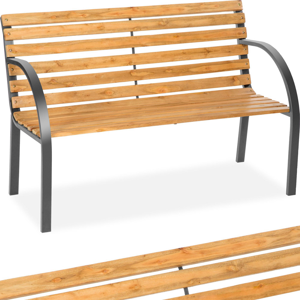 tectake Micha 2 Seater Brown Garden Bench Image 2