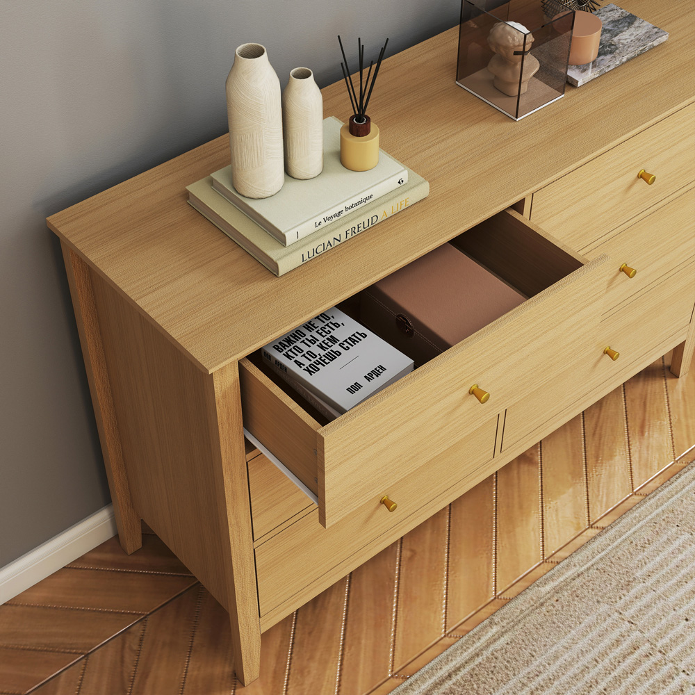 Core Products Henley 6 Drawer Oak Effect Double Wide Chest of Drawers Image 6