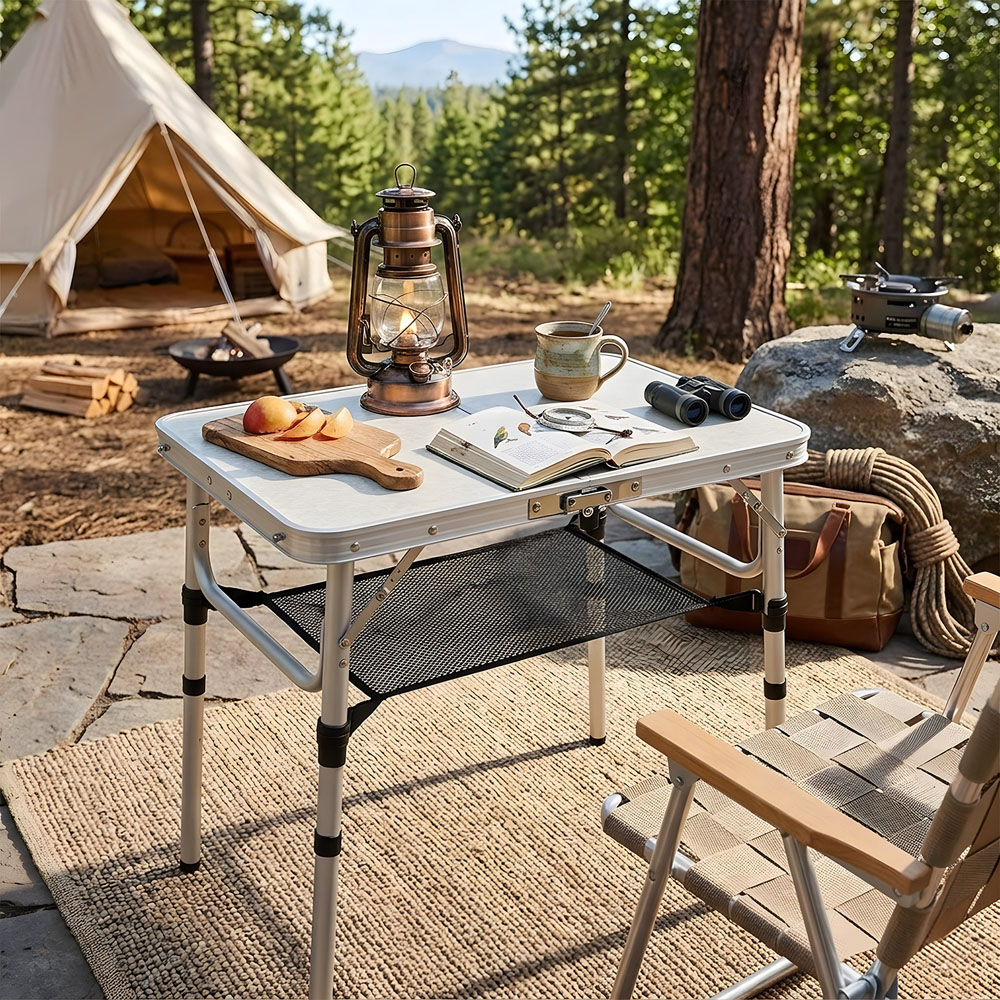 Living and Home 2ft White Tri-Fold Aluminium Alloy Camping Table Image 2