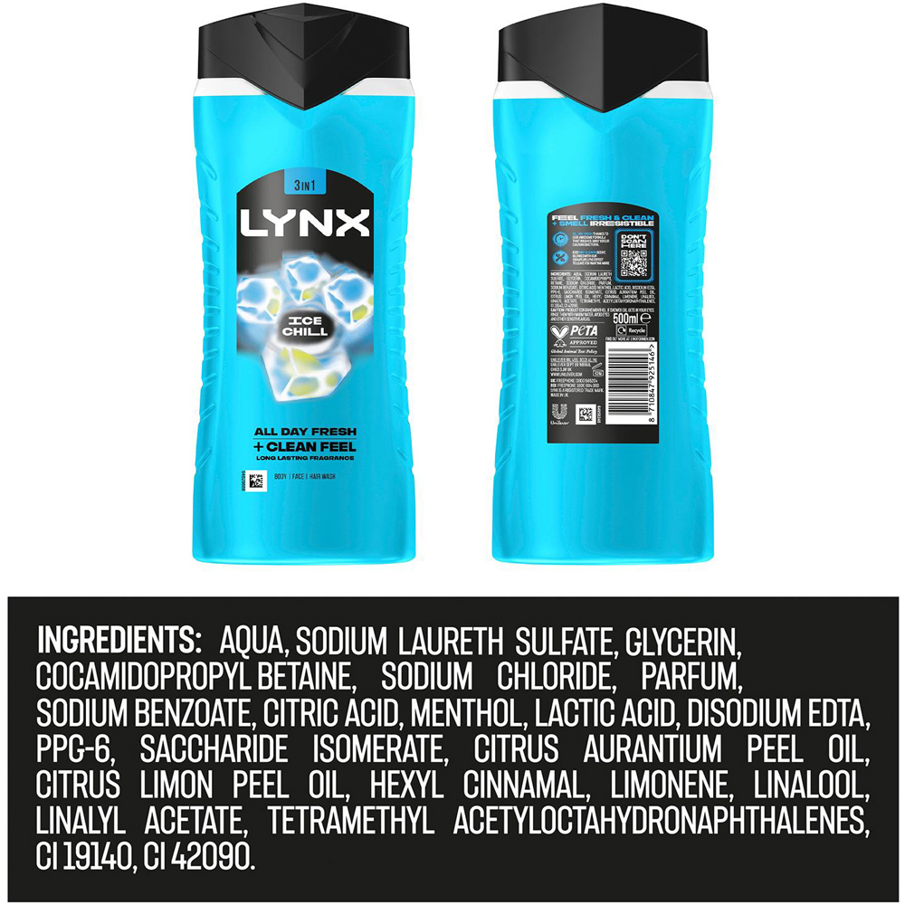 Lynx Ice Chill Iced Mint and Lemon 12H Refreshing Fragrance Shower Gel 500ml 30 Pack Image 7
