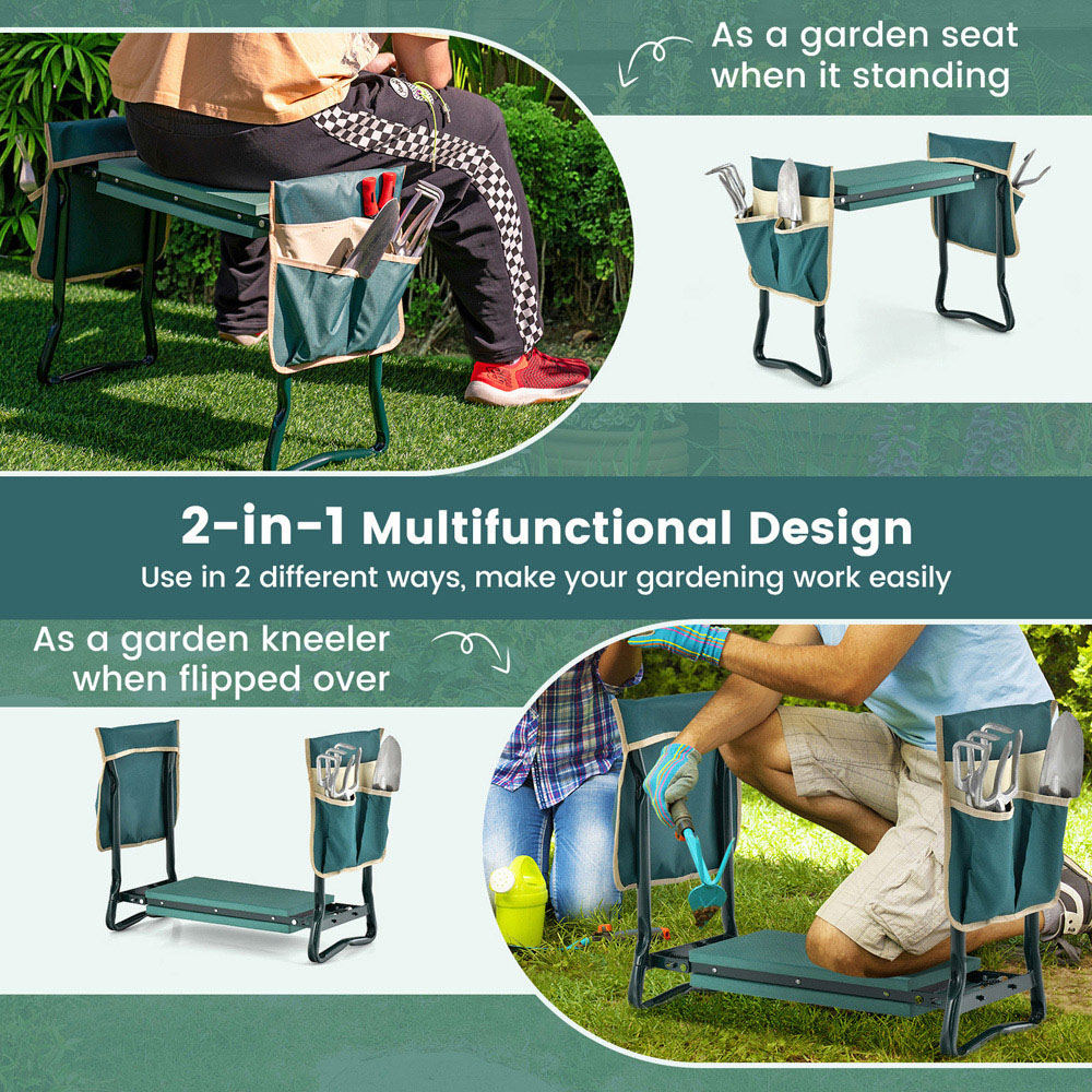 Costway 2-in-1 Foldable Garden Kneeler and Seat with Tool Pouches Image 4