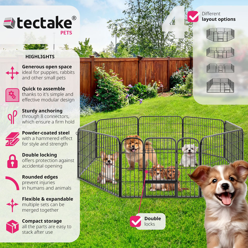 tectake 8 Panel Grey Dog Pen 60cm Image 6