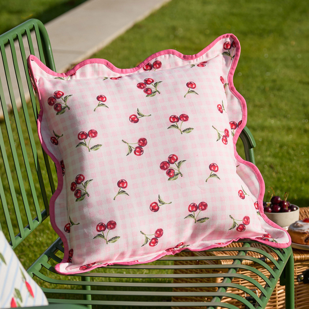 Furn Fruits Pink Cherries Gingham Check Cushion 45 x 45cm Image 2