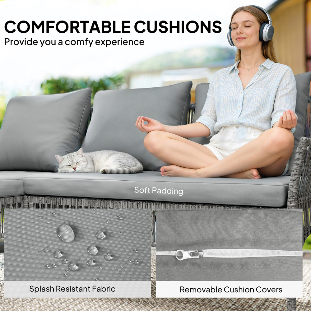 Outsunny 3 Seater Dark Grey Rattan Garden Sofa Set with Cushions Image 5