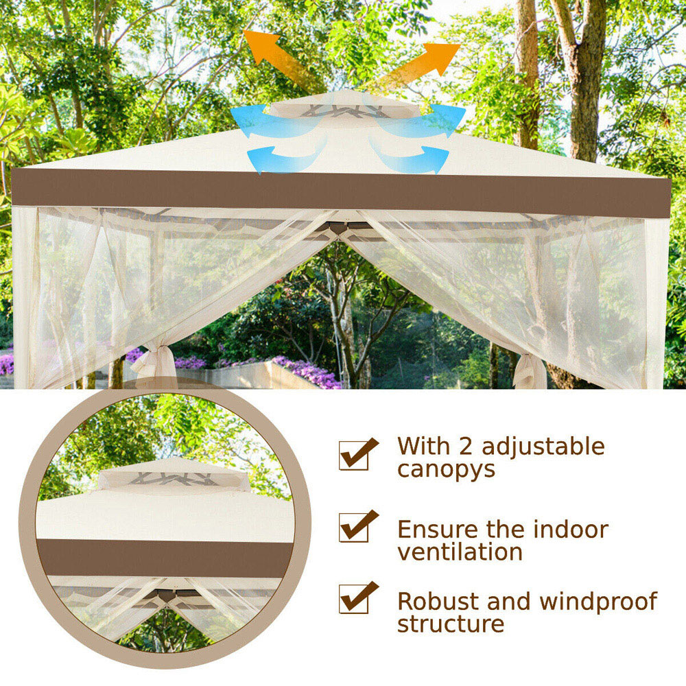 Costway 3 x 3m Beige Double Tiered Canopy Gazebo Tent Image 6