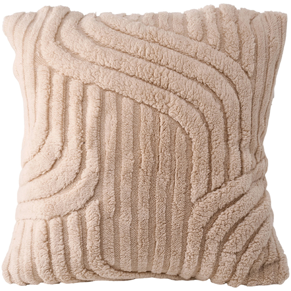 Living and Home Light Brown Minimalist Wavy Geometric Plush Throw Pillow Cover 45 x 45cm Image 1