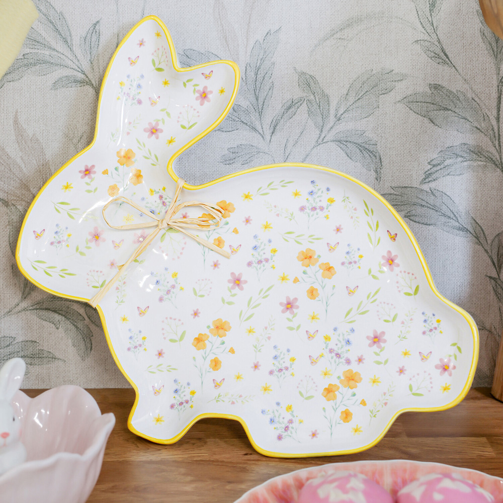 Large Flower Bunny Plate  White Image 2