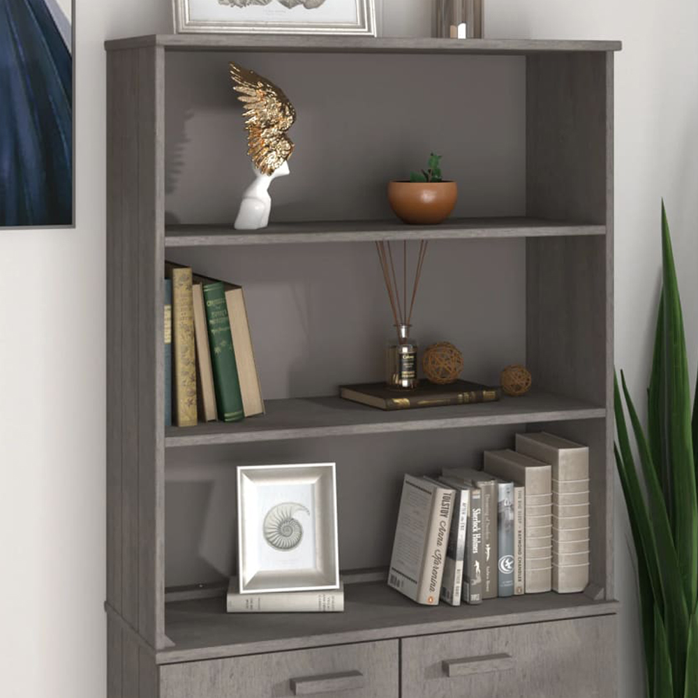vidaXL Hamar 3 Shelf Light Grey Solid Pine Wood Highboard Top Image 1