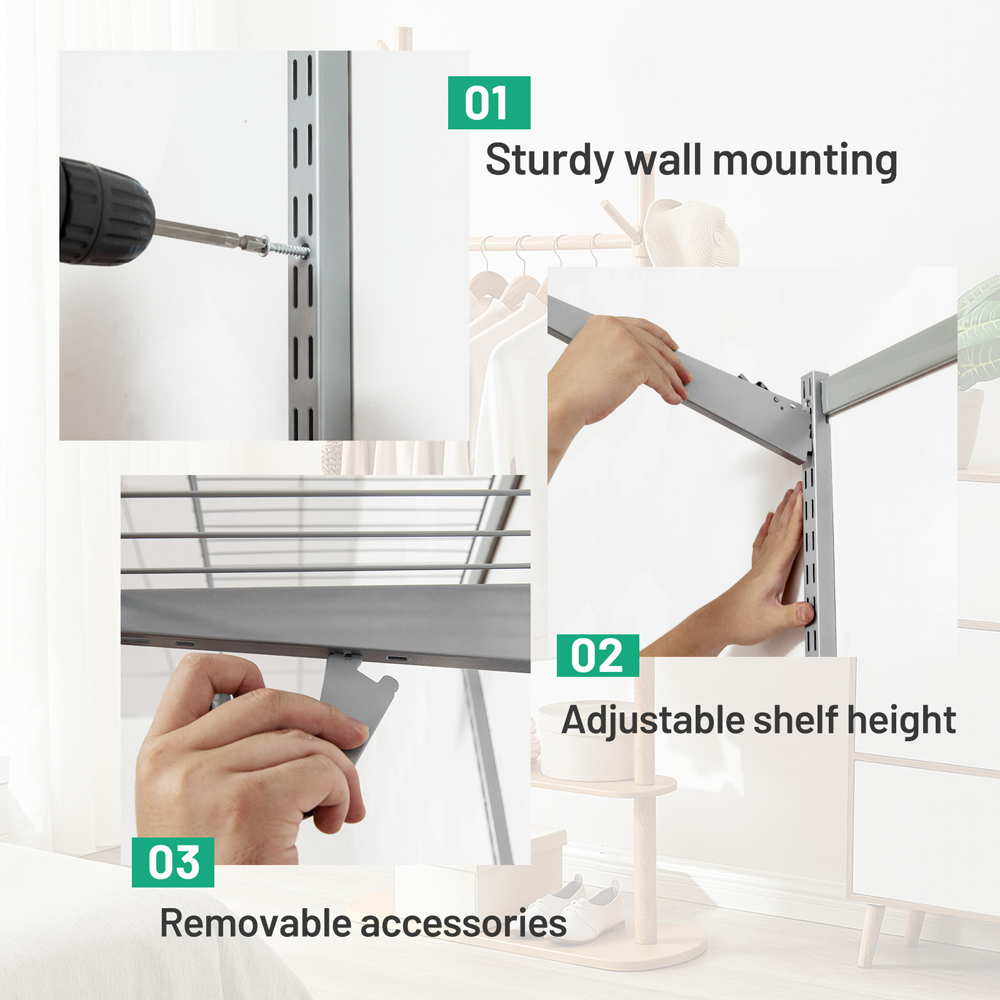 Costway Grey Adjustable Wall Mounted Closet Shelf Image 7