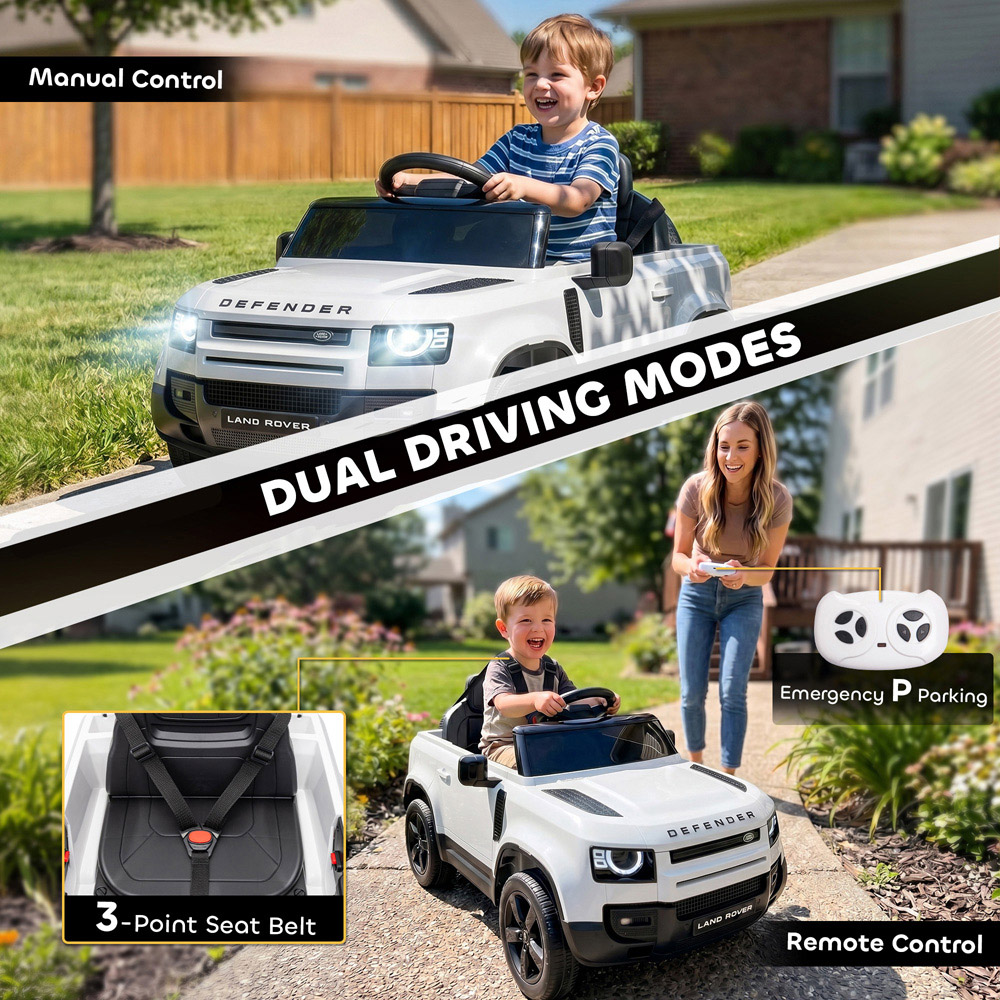 AIYAPLAY Kids White Licensed Land Rover Defender Ride-On Electric Car with Remote Control 12V Image 8