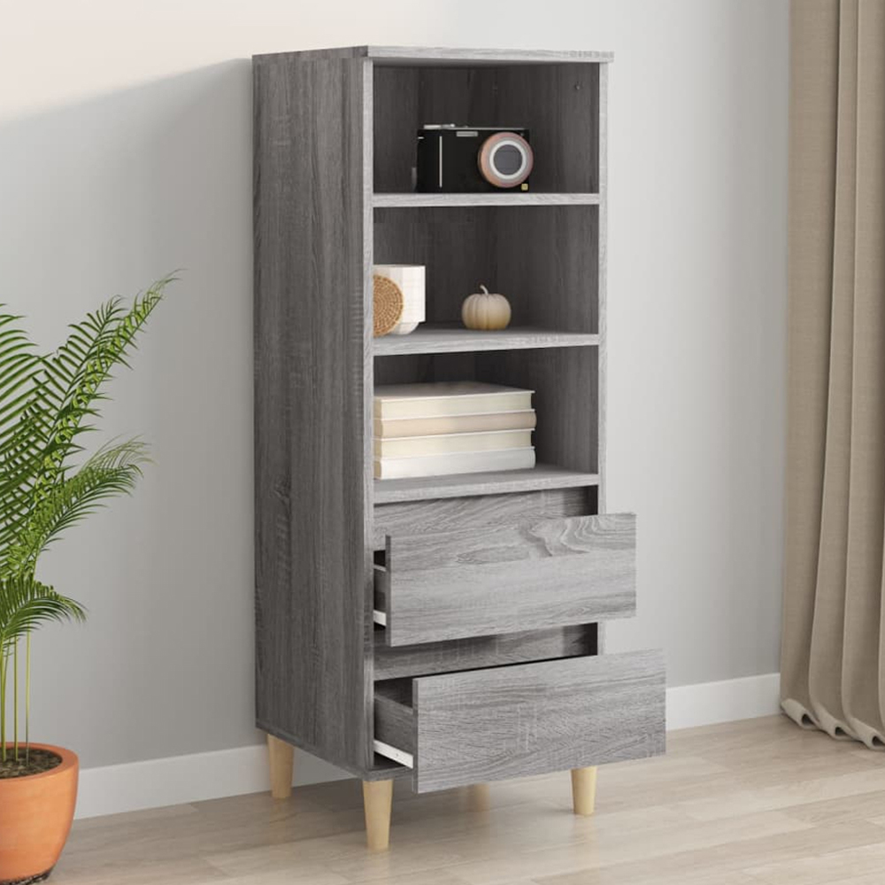 vidaXL 2 Drawer 3 Open Shelf Grey Sonoma Highboard with Wooden Legs Image 1