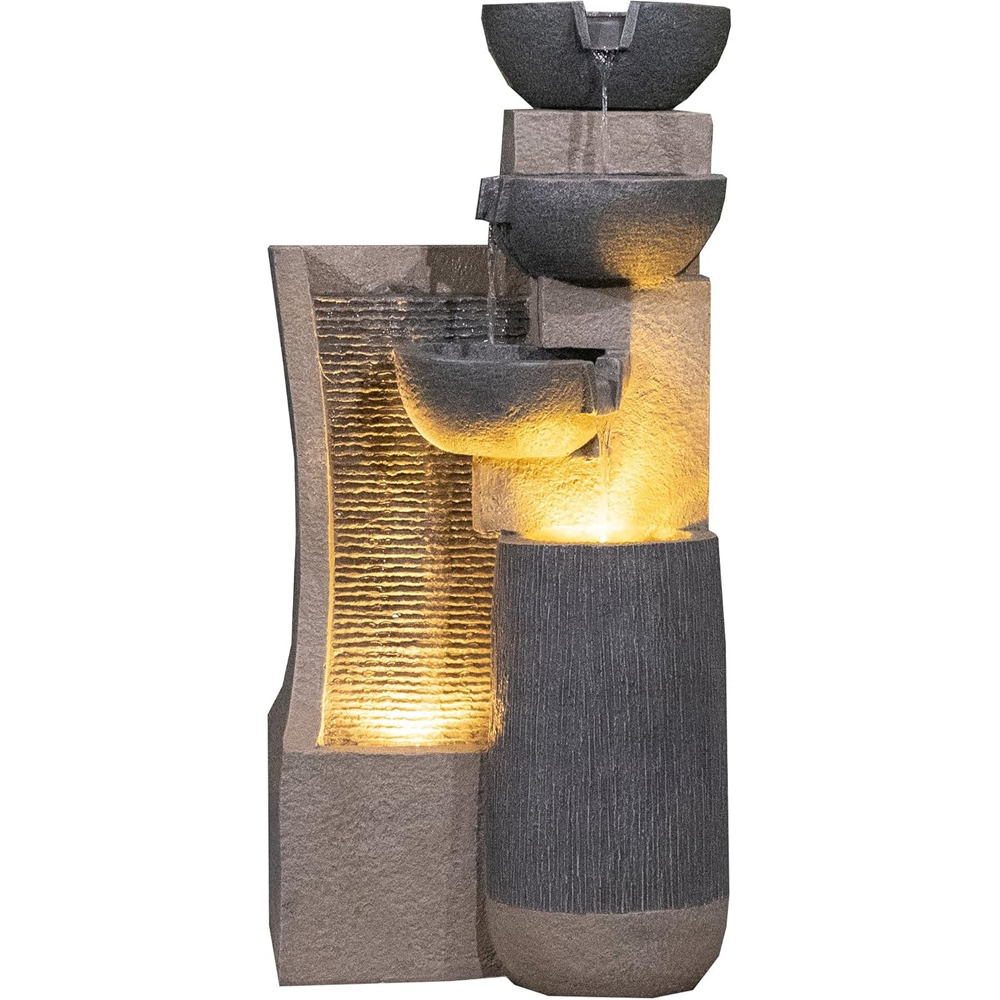 Garden Gear Four Bowl Cascading Wall and Water Feature with LED Light Image 1