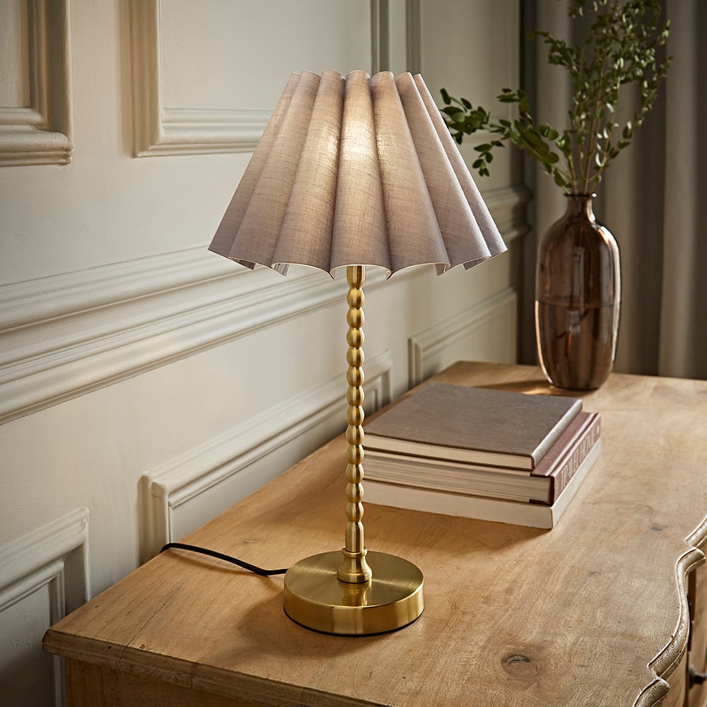 ValueLights Maeve Grey and Gold Scallop Pleated Tapered Shade Bobbin Bobble Table Lamp and Bulb Image 6