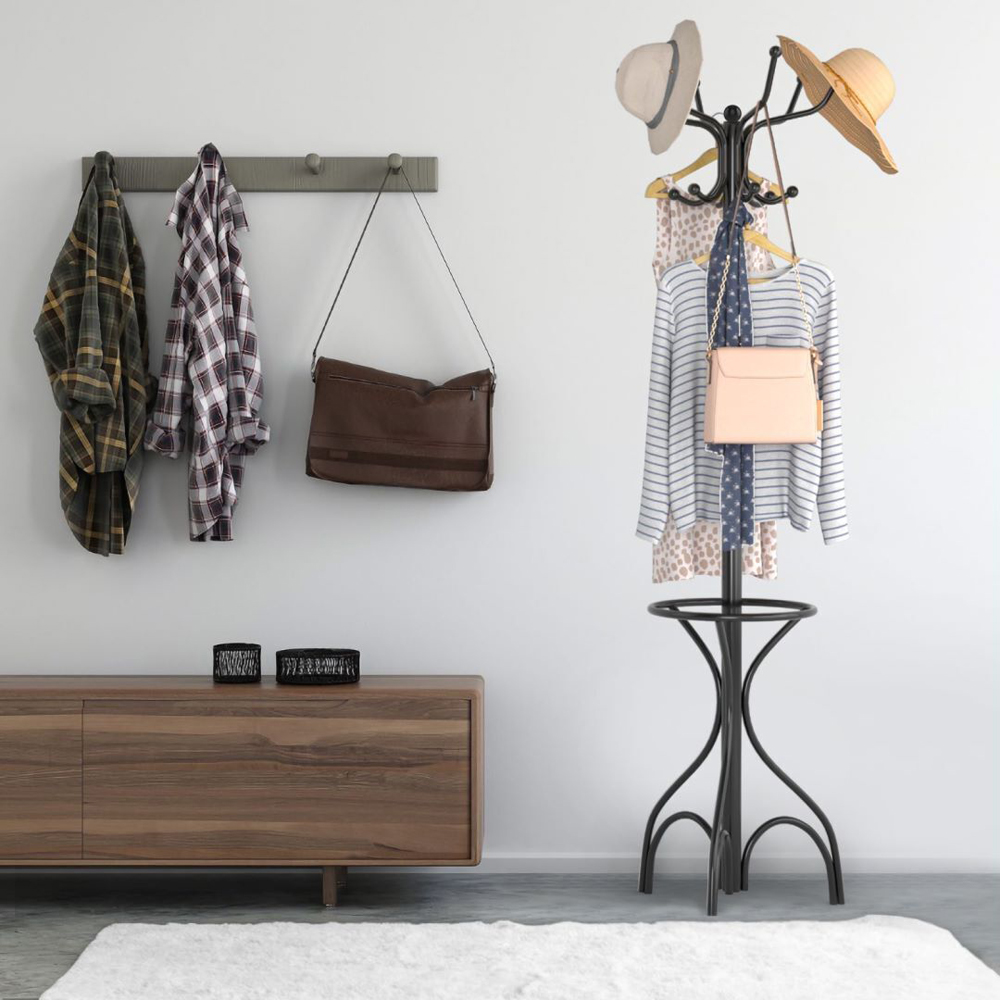 Costway Black Metal Coat Rack with 12 Hooks Image 3