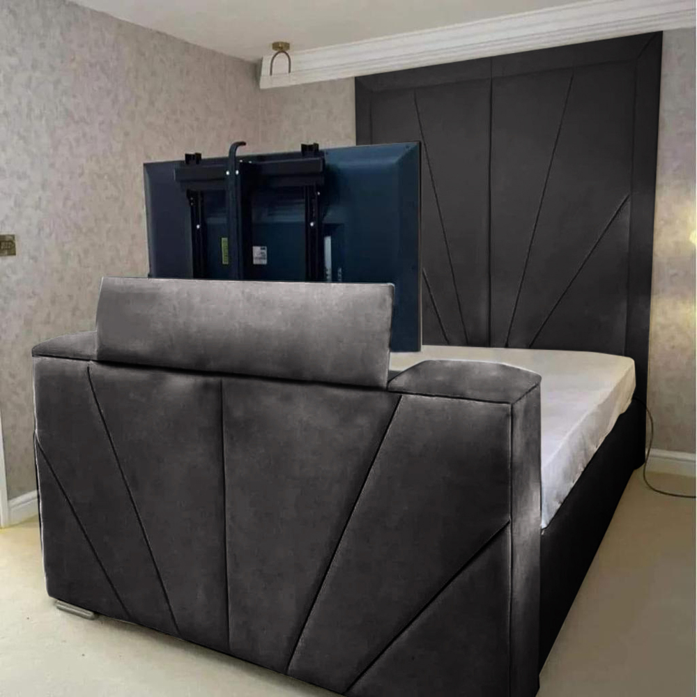Eleganza Home Rosie Double Black Plush Velvet TV Bed Frame with Headboard Image