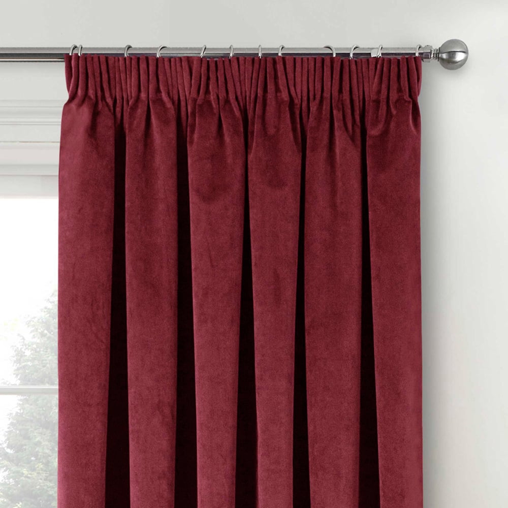 Enhanced Living Oxford Red Thermal Blackout Pencil Pleat Velvet Curtains 168 x 183cm Image 3