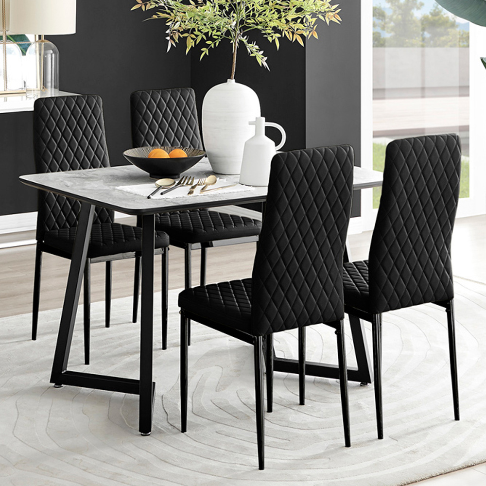 Furniturebox Copeland Valera Marble Effect 4 Seater Dining Set White and Black Image 1