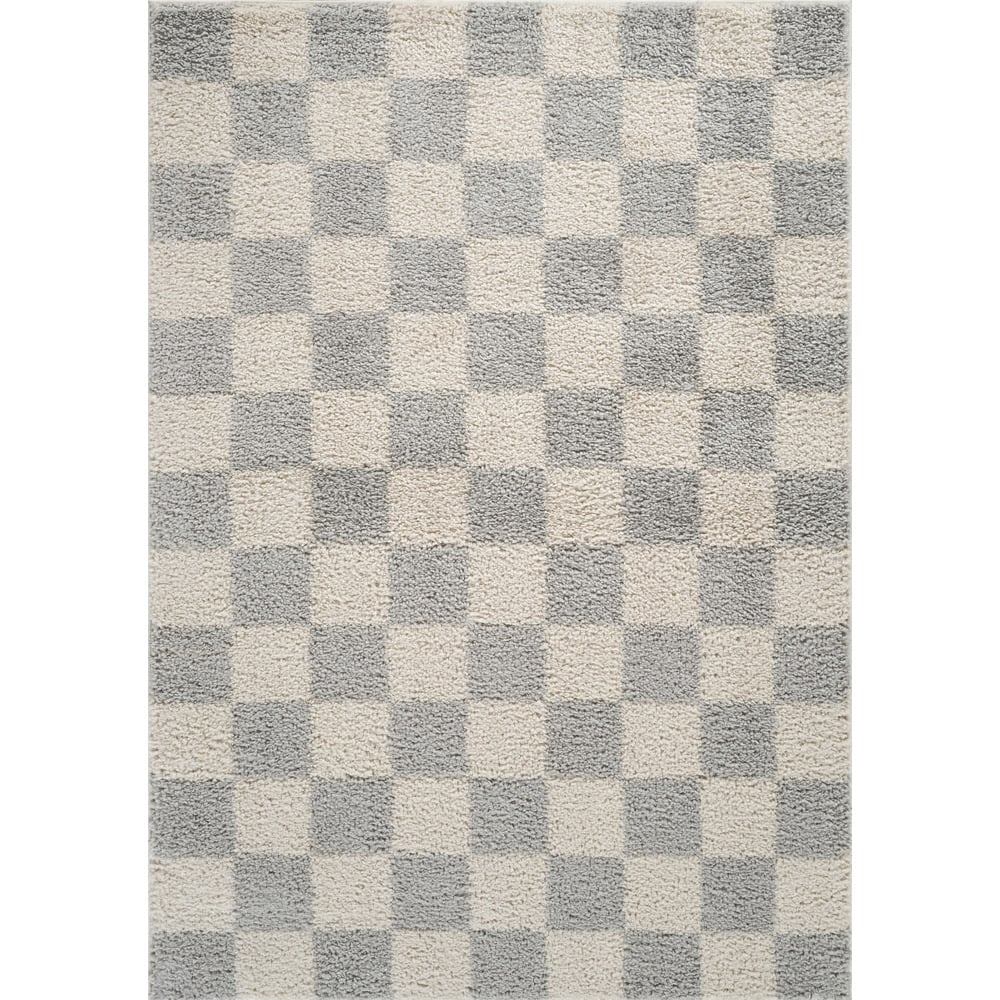 Desire Rugs Chester Grey Shaggy Checkered Rug 120 x 170cm Image 1
