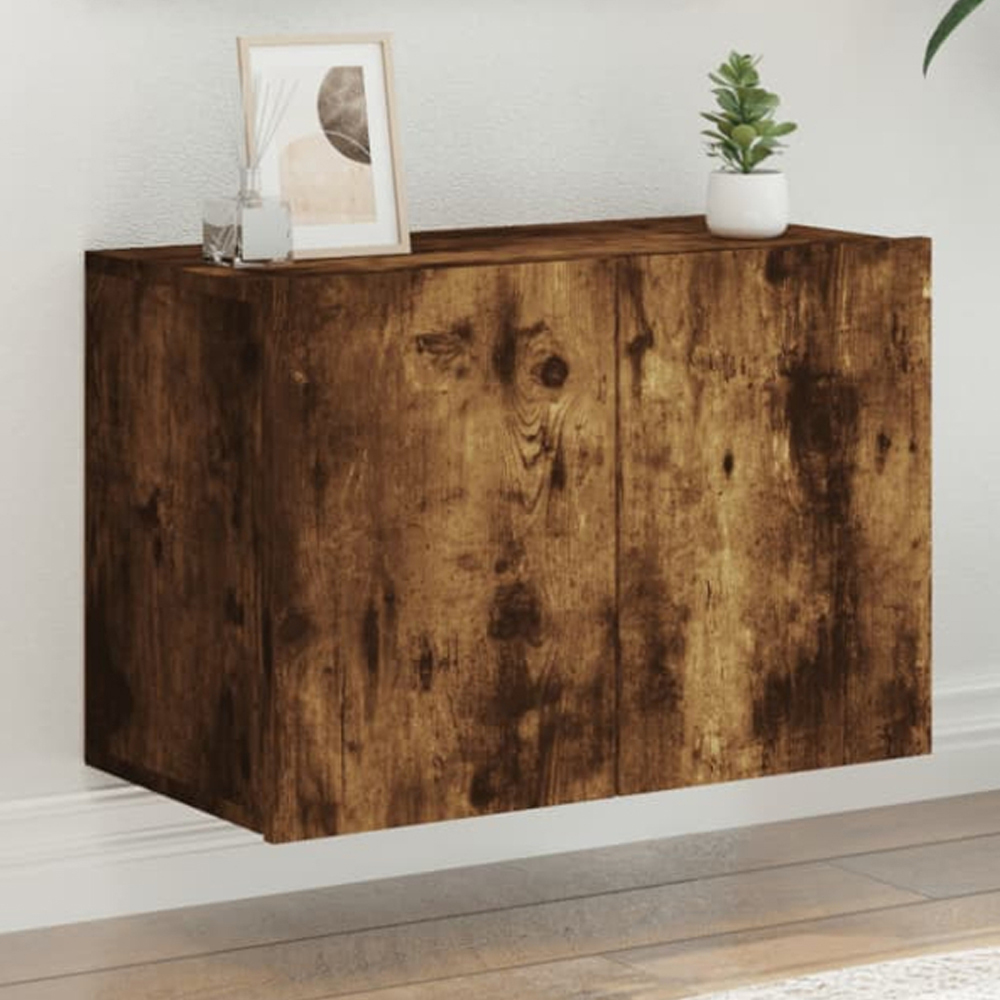 vidaXL 2 Door Smoked Oak Wall Mounted TV Cabinet Image 1