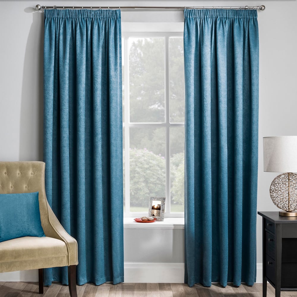 Enhanced Living Matrix Teal Thermal Pencil Pleat Readymade Curtains 117 x 229cm Image 1