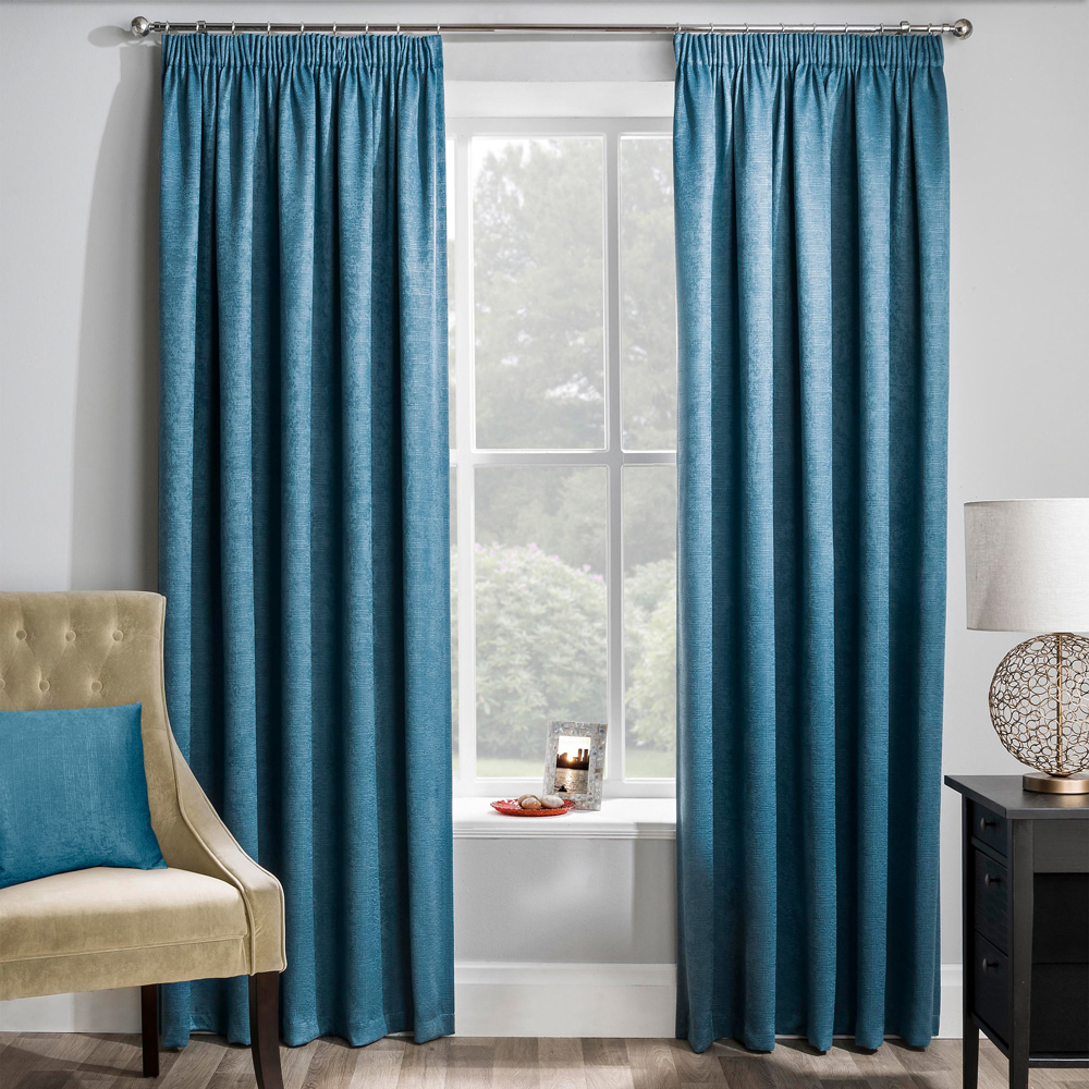 Enhanced Living Matrix Teal Thermal Pencil Pleat Readymade Curtains 168 x 137cm Image 1