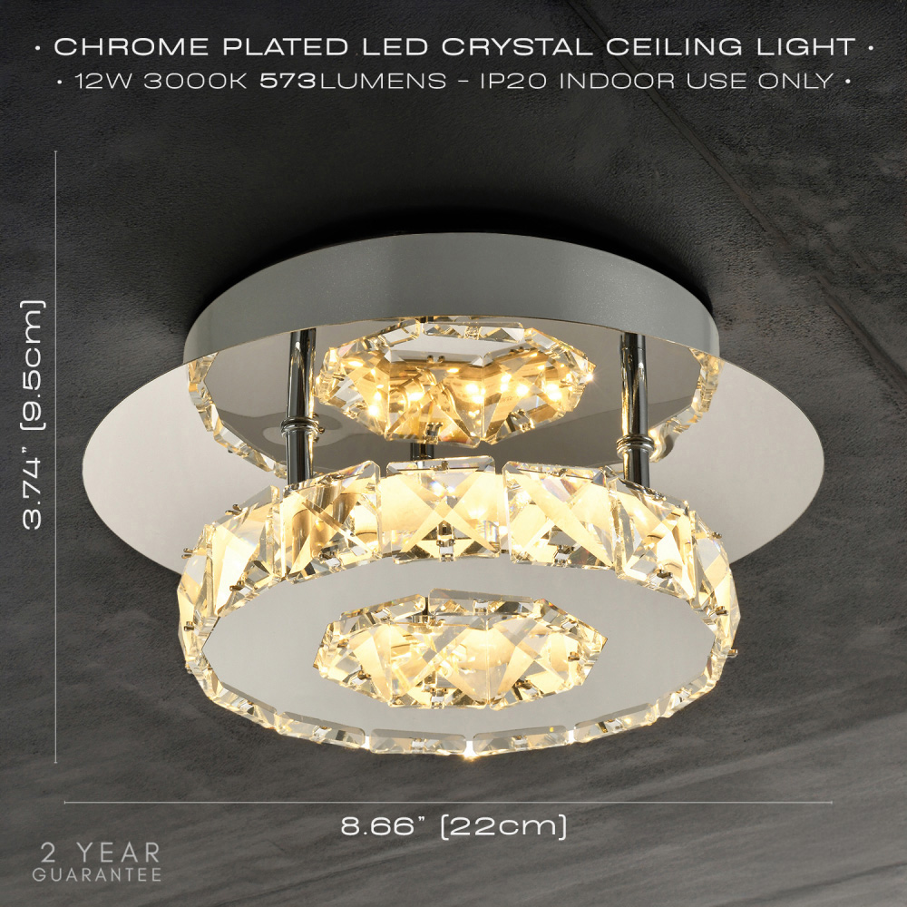 Happy Homewares Chrome Planted LED Ceiling Light with Crystal Glass Bead Image 6