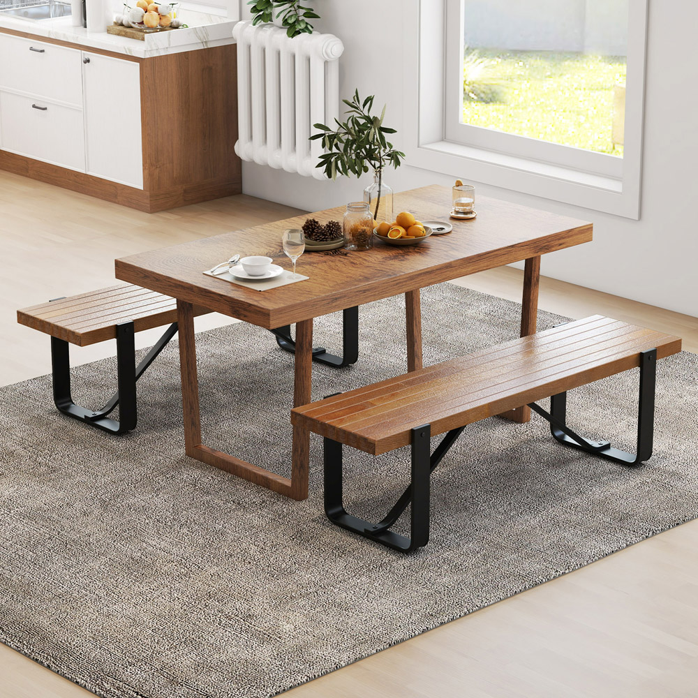 Costway Natural Metal Long Hallway Bench Image 5