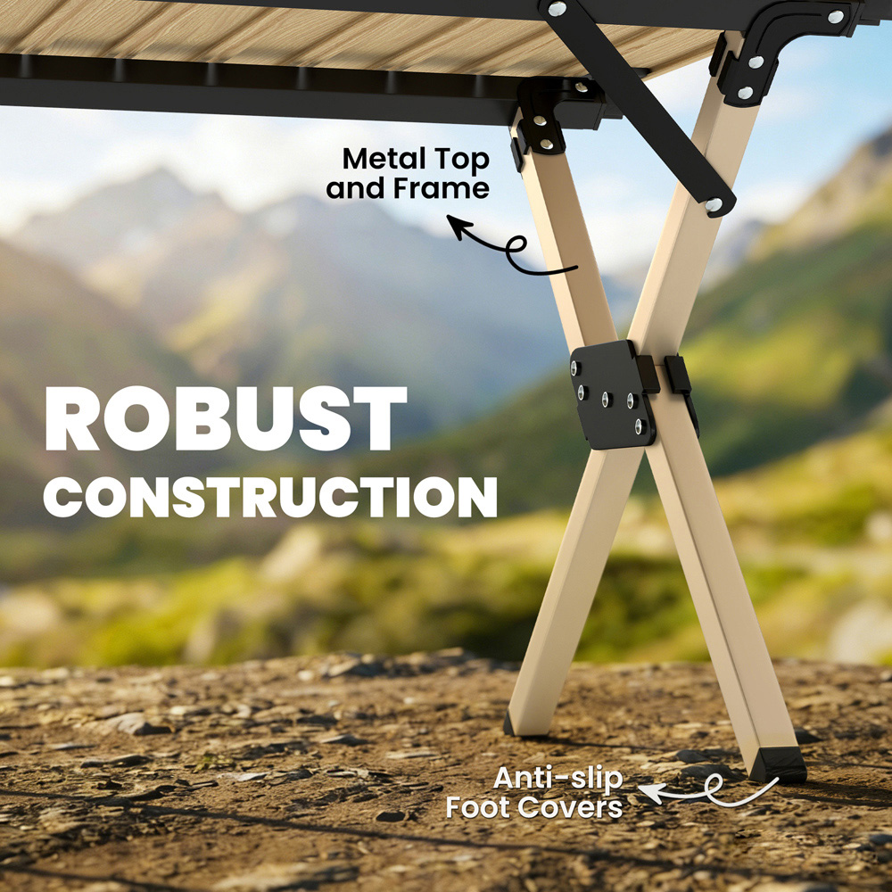 Outsunny 4ft Brown Roll Up Top Metal Frame Foldable Camping Table Image 5