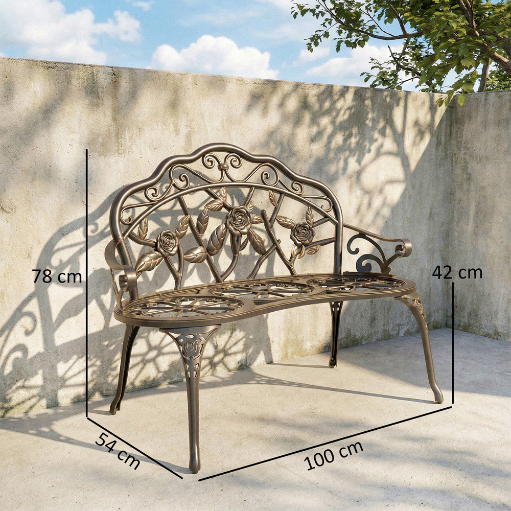 Outsunny 2 Seater Brown Vintage Rose Style Cast Aluminium Garden Bench Image 8