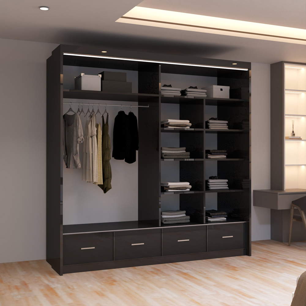 Sliding Wardrobes 4U Sycylia 2 Door 4 Drawer Black High Gloss Mirror Wardrobe Image 5