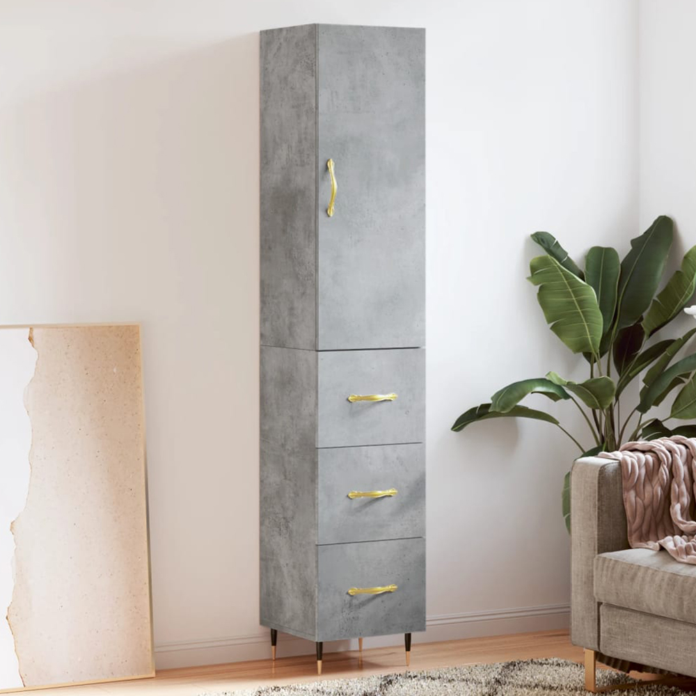 vidaXL Single Door Concrete Grey Highboard with Gold Handle Image 1