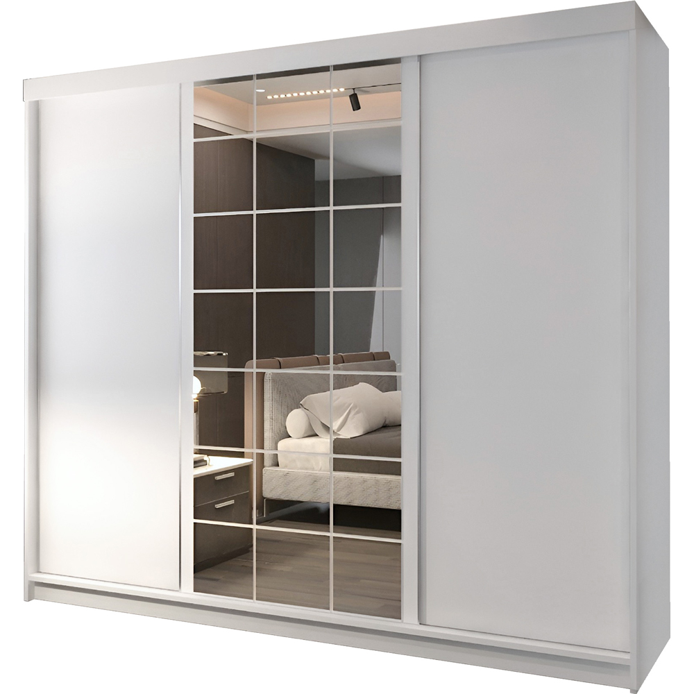 M N Furniture Collian 3 Door White Mirrored Sliding Wardrobe 250cm Image 2