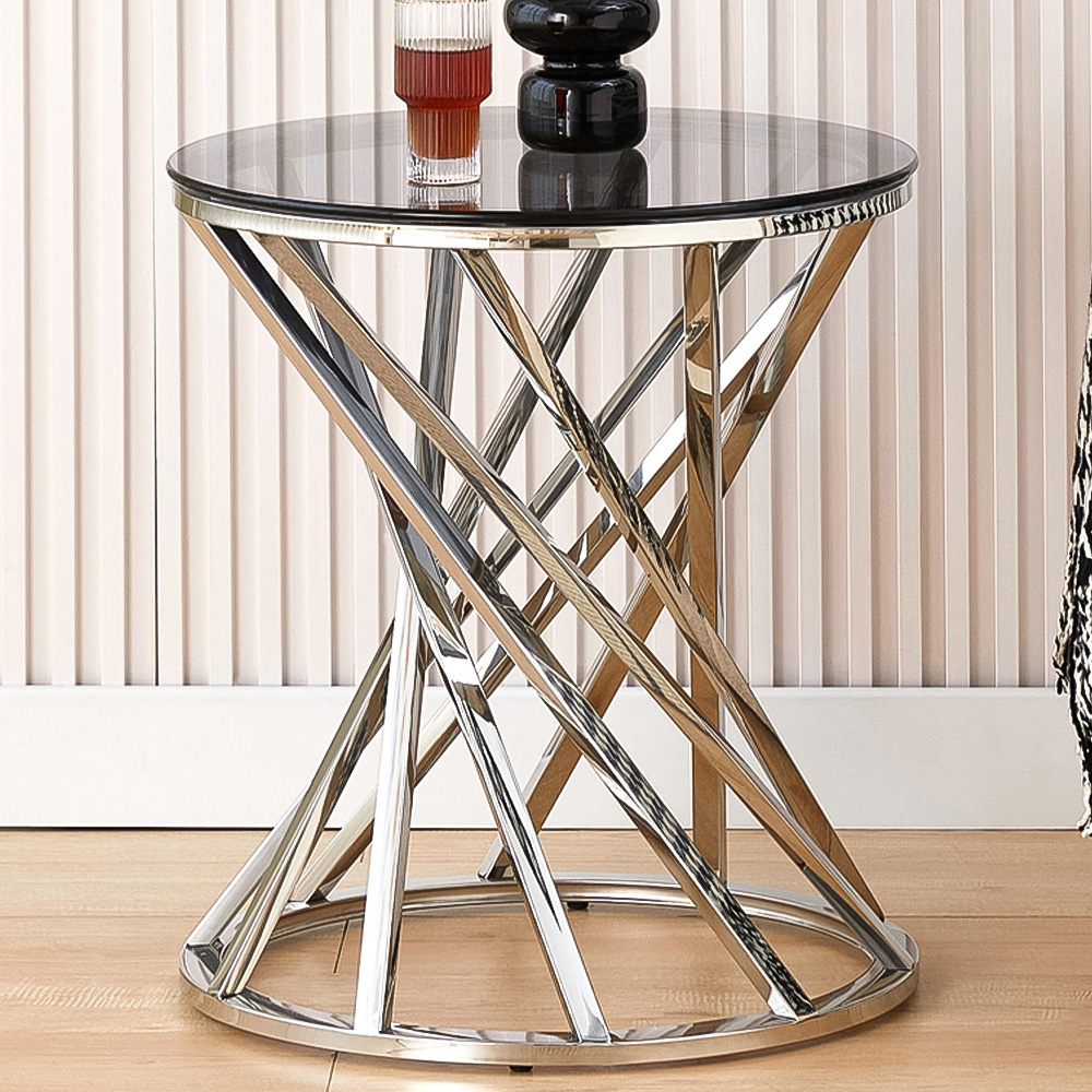 Comfy Living Silver Round Tinted Glass Side Table Image 1