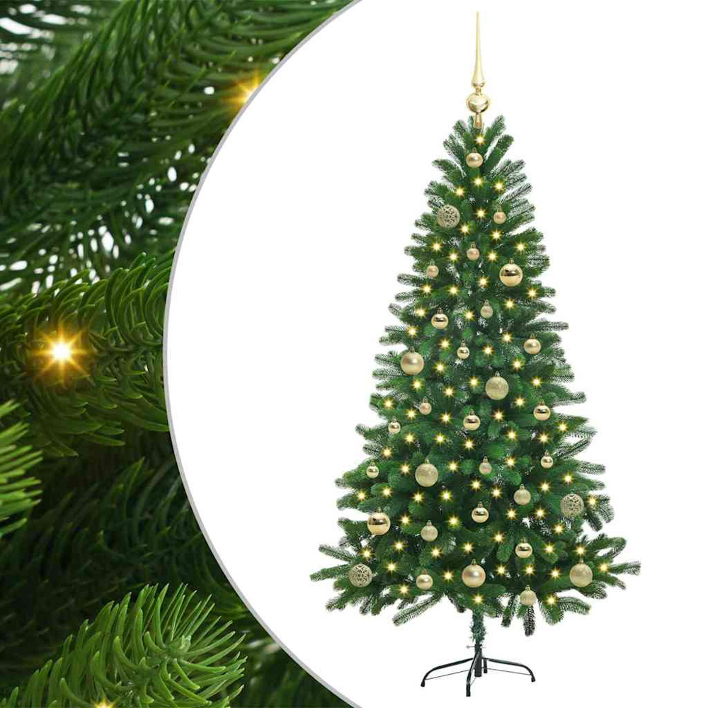 vidaXL Pre-Lit Gold Baubles Green Artificial Christmas Tree 5ft Image 2