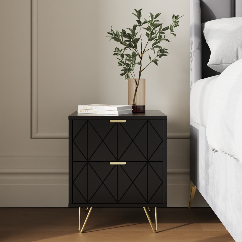 GFW Alora 2 Drawer Black Bedside Table Image 3