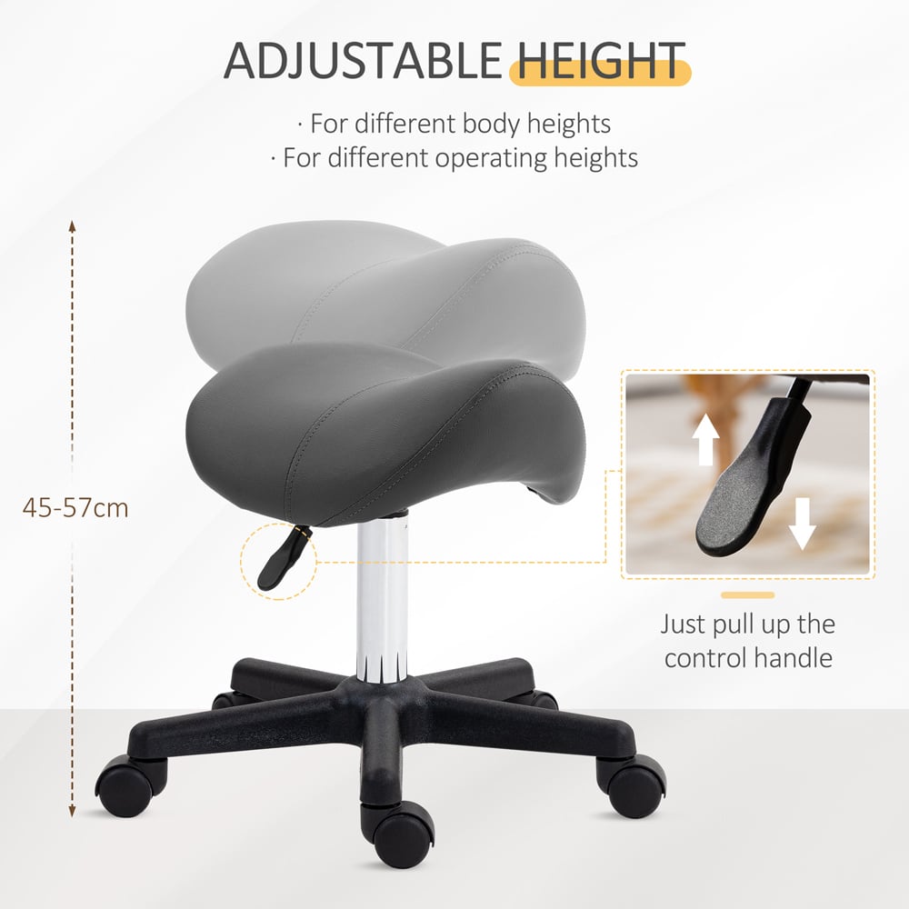 Portland Grey Adjustable Rolling Salon Saddle Stool Image 7