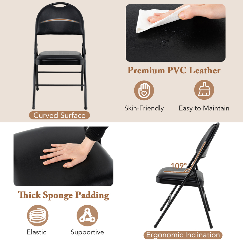 Costway Set of 2 Black Folding Chairs Padded Chairs with Carry Handle Image 7