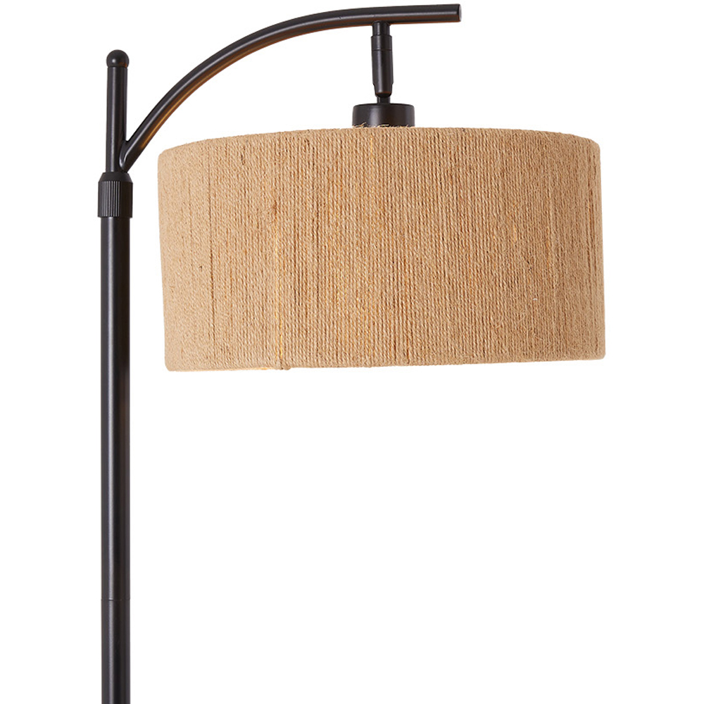 Living and Home Black and Natural Hand-Woven Rattan Floor Lamp with Foot Switch Image 4