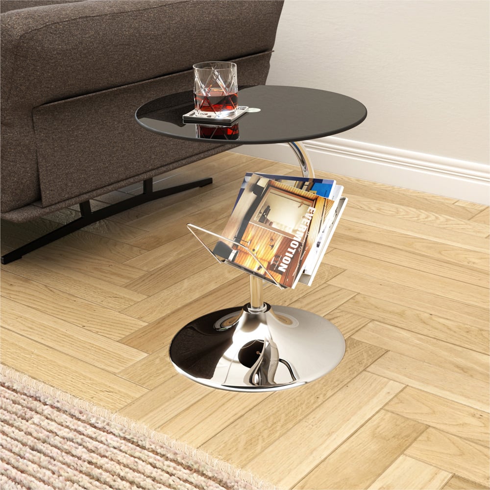AVF Black Glass and Chrome Side Table with Magazine Rack Image 4