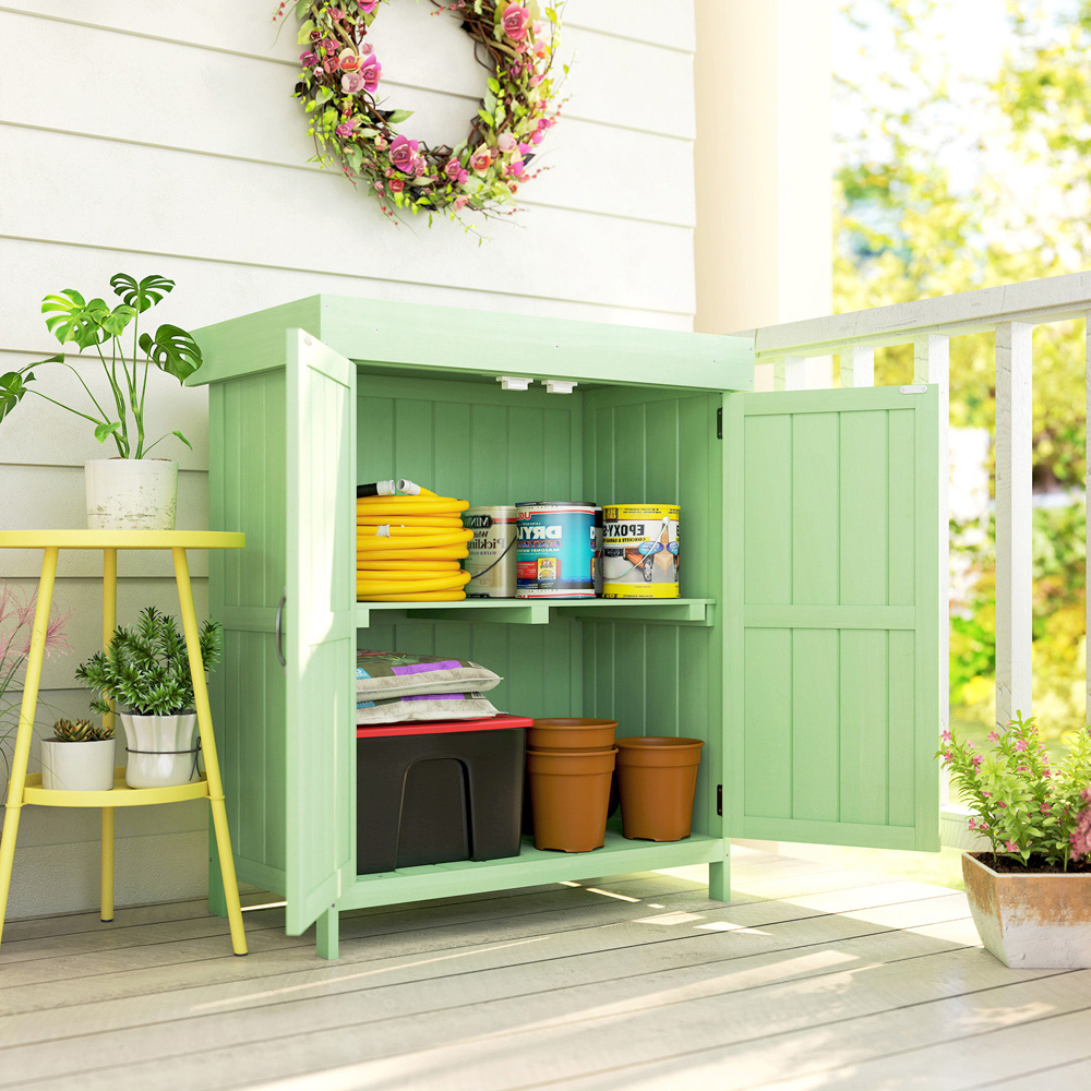 Outsunny 2.4 x 1.4ft Light Green Wooden Garden Storage Shed with Hinged Roof Image 2