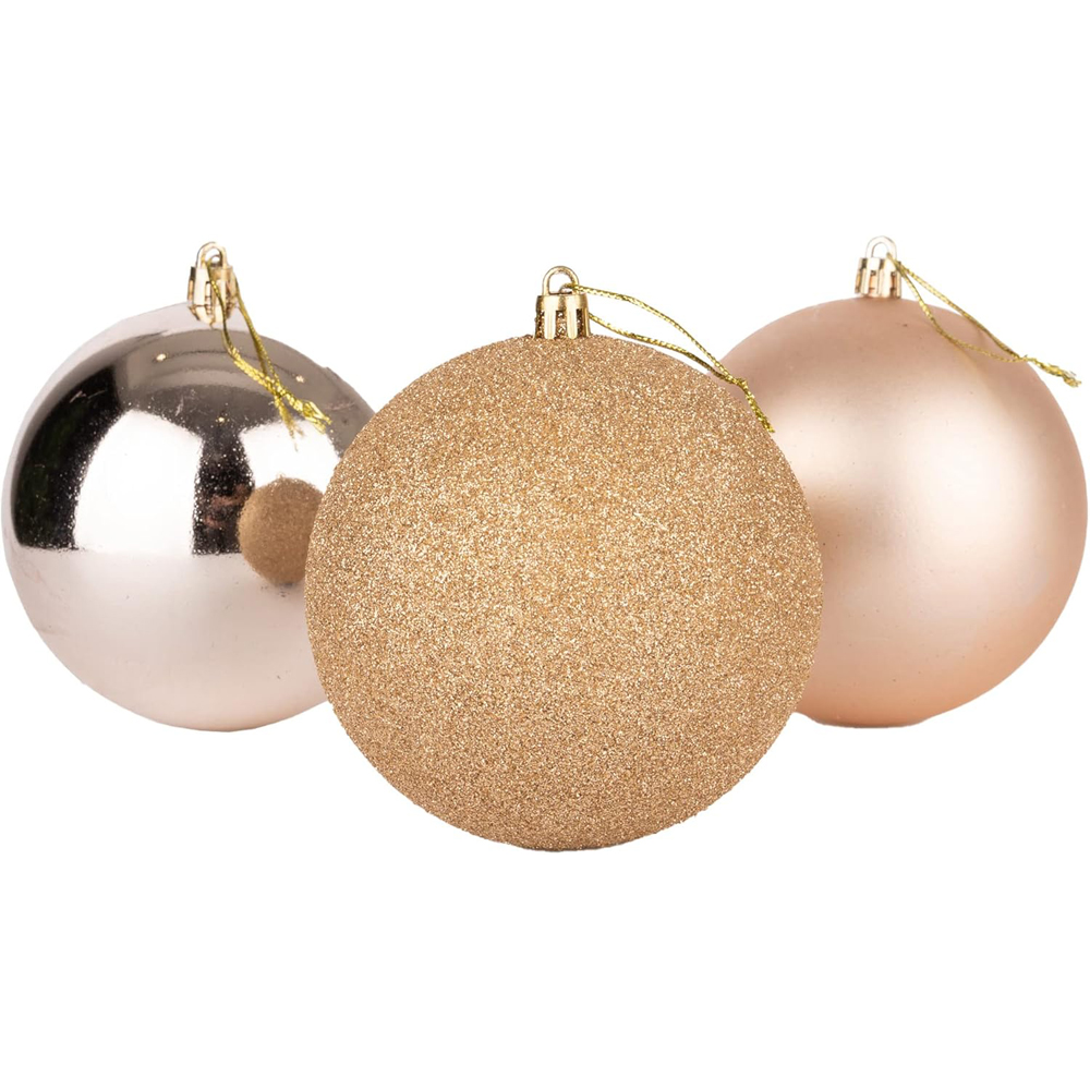 Shatchi 10cm Champagne Gold Shatterproof Christmas Bauble 3 Pack Image 1