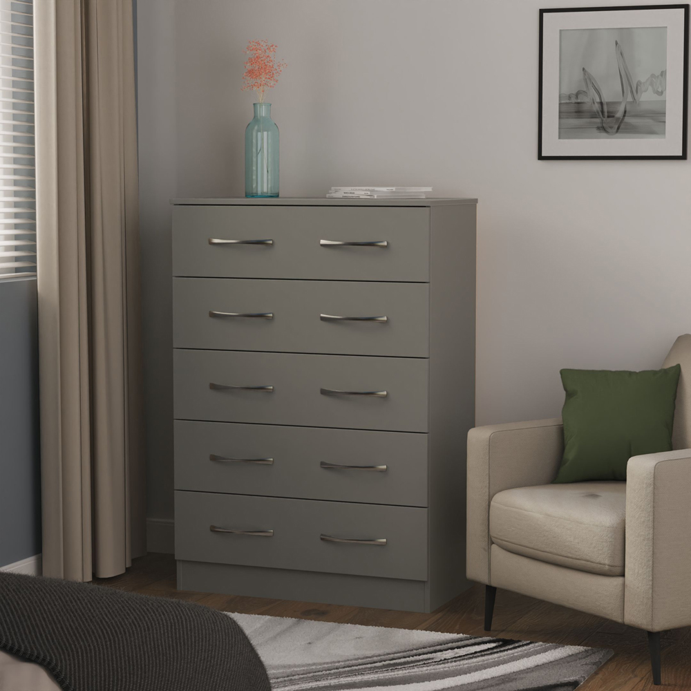 Crowndale Avon 5 Drawer Dusk Grey Chest of Drawers Ready Assembled Image 6